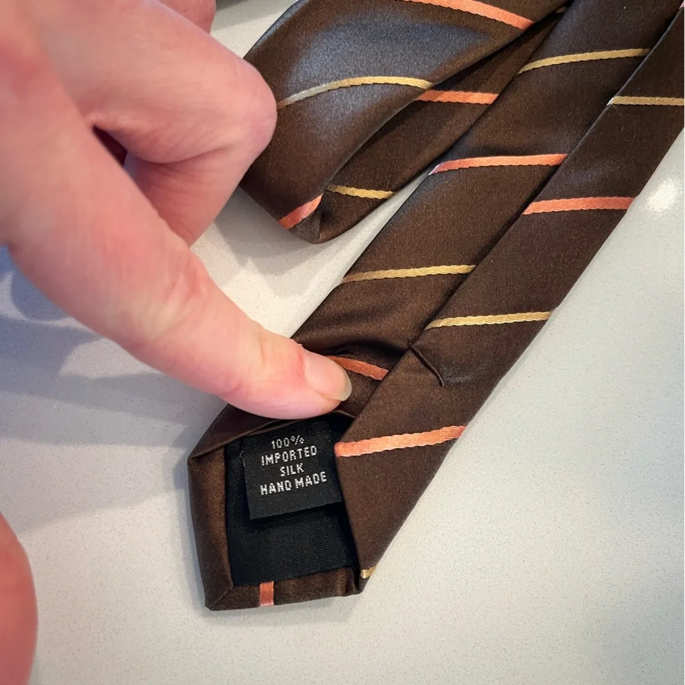 Kenneth Cole Brown Pink Striped Silk Tie 100% Silk Men’s